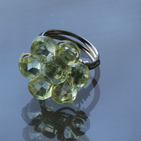 Green flower wire wrapped ring