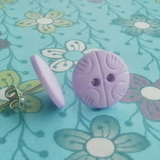 Button earrings, lavender, button accessory
