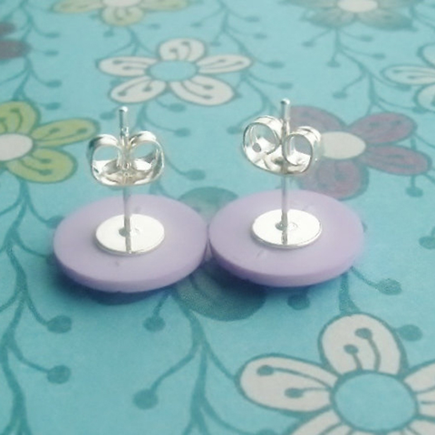 Button earrings, lavender, button accessory
