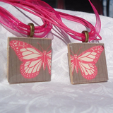 Friendship Pendants, Pink Butterfly, Two Pendant Set