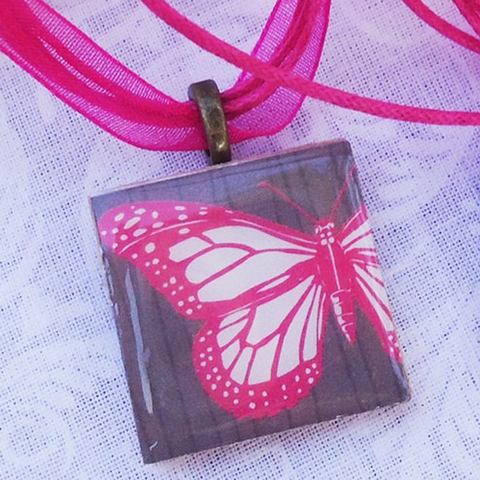 Friendship Pendants, Pink Butterfly, Two Pendant Set