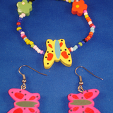 Girls Set of Necklace, Bracelet & Earrings, Bright Colorful Butterflies