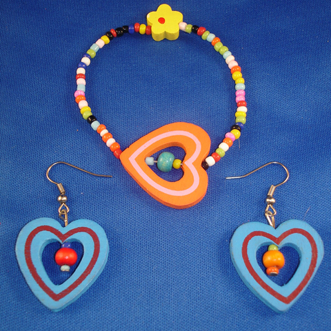 Girls Set of Necklace, Bracelet & Earrings, Bright Colorful Hearts